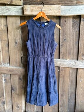 Anna-Kaci Navy Blue Crinkle Sleeveless Ruffle Dress